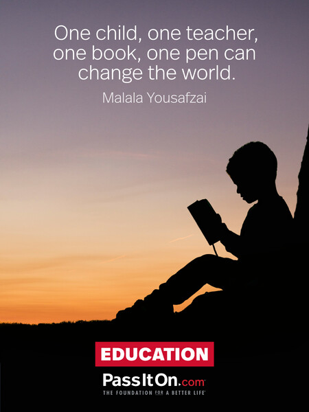 One child, one teacher, one book, one pen can change the world. #<Author:0x00007fbd588a8708>