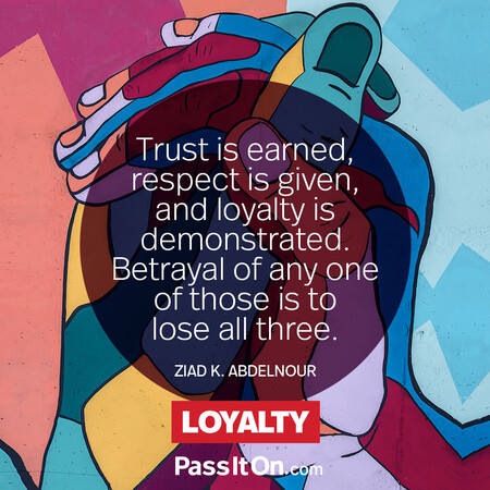 Trust is earned, respect is given, and loyalty is demonstrated. Betrayal of any one of those is to lose all three. #<Author:0x00007fbd591a99d8>