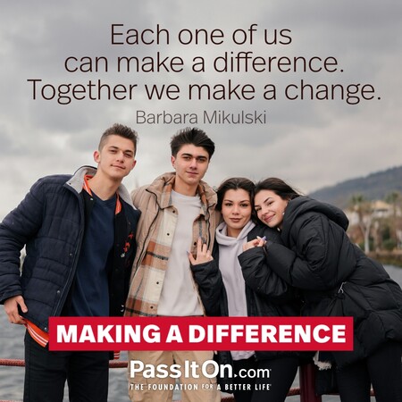 Each one of us can make a difference. Together we make a change. #<Author:0x00007fcdfa717f80>