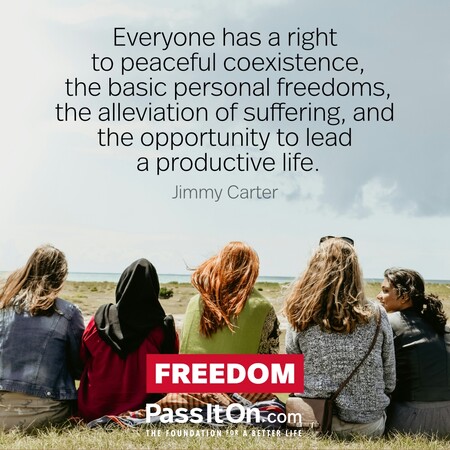 Everyone has a right to peaceful coexistence, the basic personal freedoms, the alleviation of suffering, and the opportunity to lead a productive life. #<Author:0x00007fcdfa70d990>